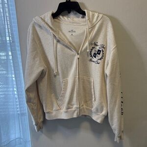 Hollister Cream Zip-Up Hoodie New York Small